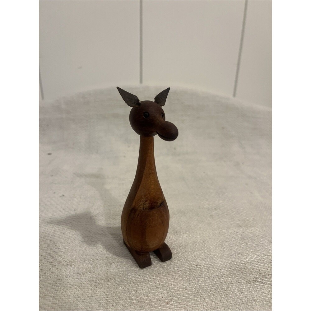 Vintage MCM Japanese Teak Wood Toothpick holder Kangaroo